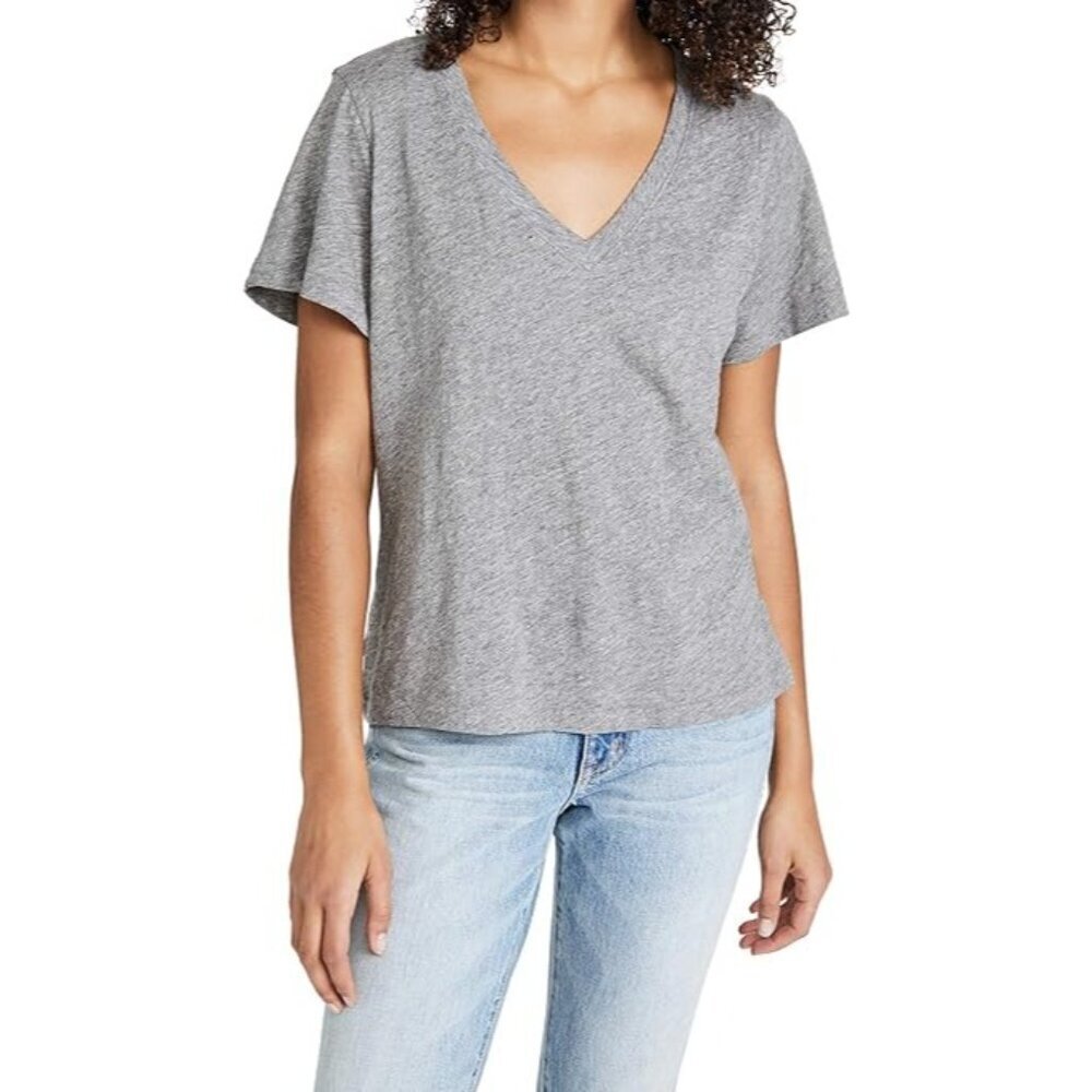 Madewell Heathered Gray V-Neck Linen T-shirt